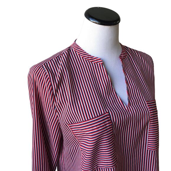 Cabi Franklin Red V Neck Striped Blouse - Picture 5 of 10
